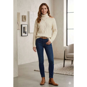 Women's Sofia Jeans by Sofia Vergara L Beige Gold Turtleneck Sweater